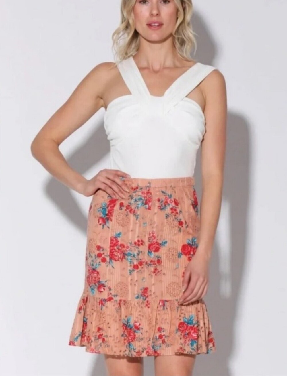 Walter Baker Ilaria Floral Eyelet Mini Skirt Peach Coral Cotton Lined Small